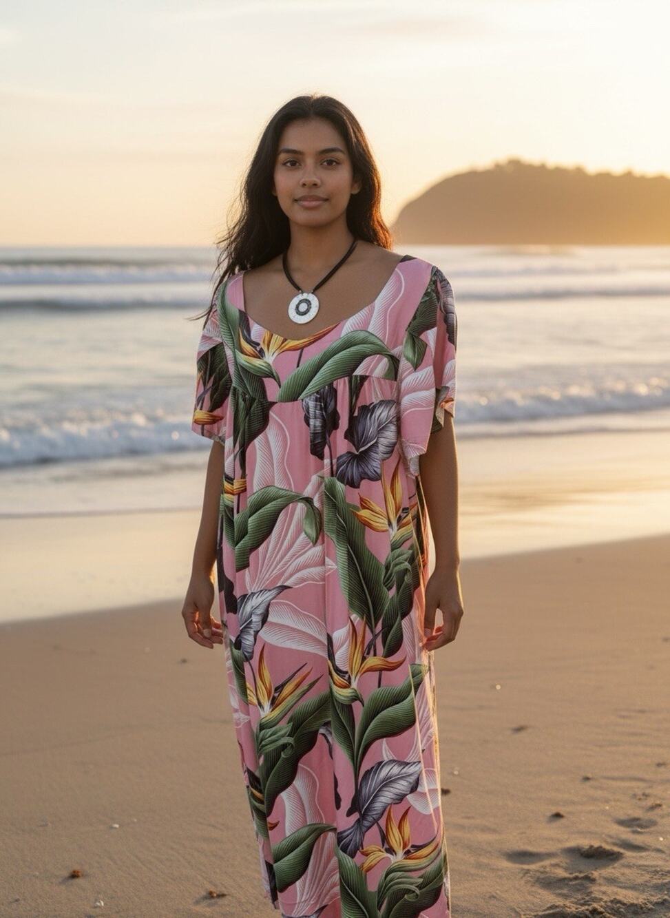 Vintage Pink 90s Hilo Hattie Tropical Maxi Dress | Mumu |Caftan | Made In Hawaii